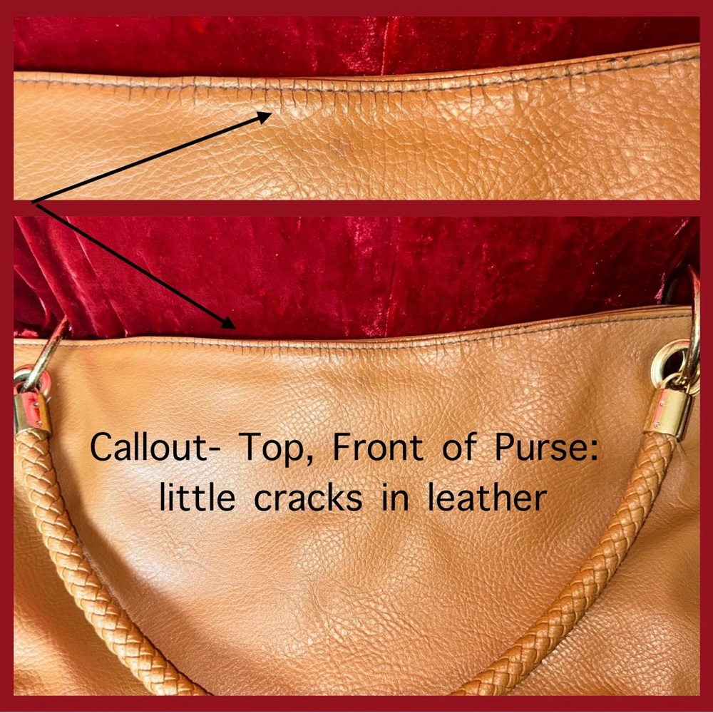 Kenneth Cole Reaction Leather Shoulder Bag Tote- Tan - braided strap- rare purse - Picture 7 of 8